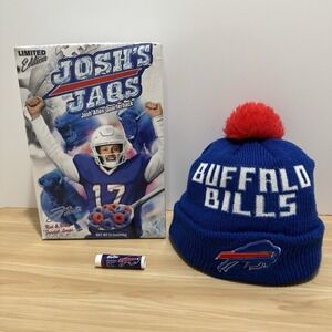 Buffalo Bills Lot Josh's Jaqs Cereal NEW Pom Pom Knit Beanie EUC & Lip Balm NEW